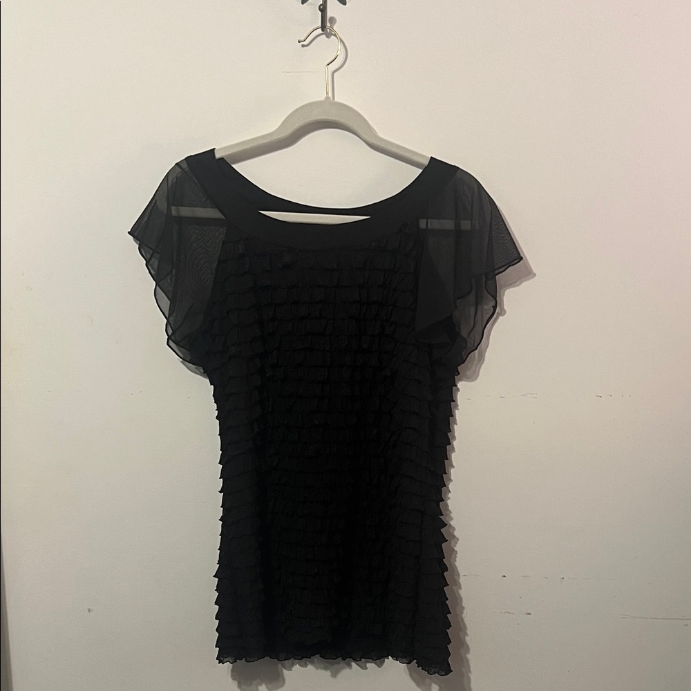 Y2K - J.T.B. Black Ruffle Blouse Size Women's Large Y2K Short Cap Sleeves